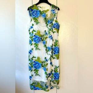 NWOT: Calvin Klein White Floral Embroidered Cocktail Dress